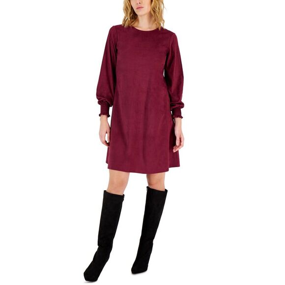 Anne Klein Womens Faux Suede Long Sleeve A Line Dress - Picture 1 of 2